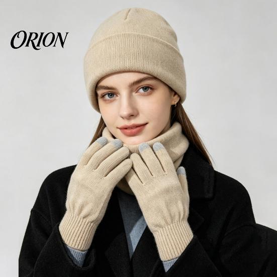 Thermal Cold Weather Accessories Winter Warm Three-piece Set, Knitted Hat, Scarf And Touch Screen Head Neck Hand Protection Gloves Essentials,