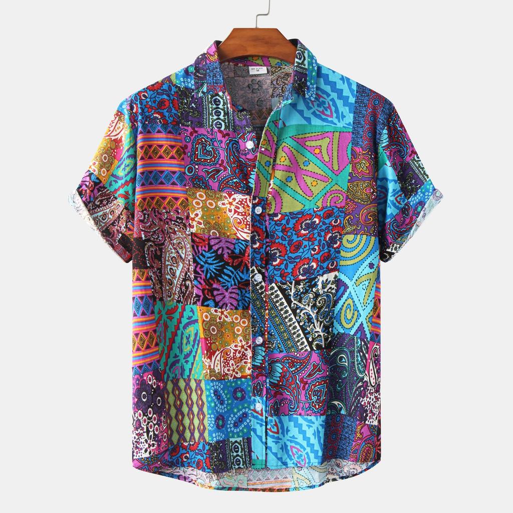 Summer Plus Size Men's Casual Fashion 3D Digital Printed Short Sleeve Shirt
