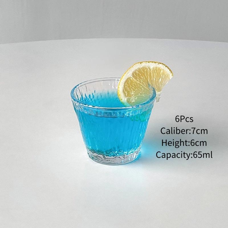 65ml Japanese Bark-Textured Sake Cups,6Pcs Striped Shot Glass Set,Mini Liquor Glasses Cup,Juice/Tequila/Cocktail Glasses Cups 65ml