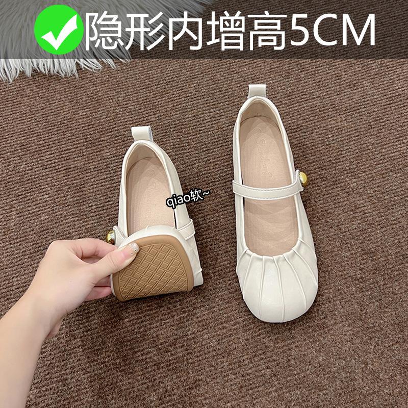 

внутреннее увеличение высоты 5 см мягкая подошва морщинистые туфли-лодочки женские новые универсальные с пряжкой на одном ремешке с мелким вырезом туфли бабушки маленькие размеры 32334 32 абрикосовый