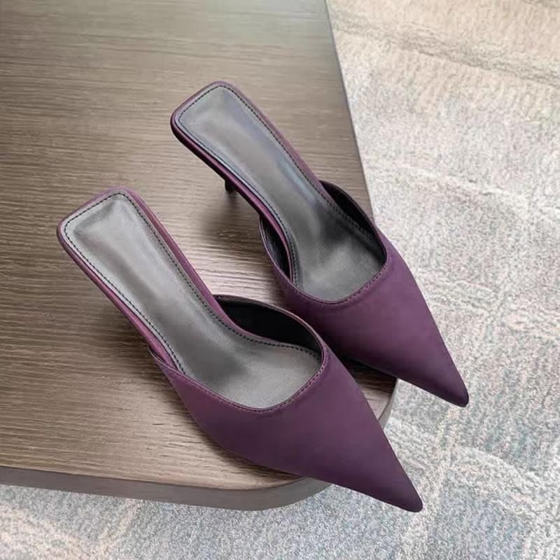 2025 Spring Pointed Toe Women Mules Slipper Fashion Candy Color Ladies Elegant Dress Sandal Square Low Heel Slip On Slides Shoes