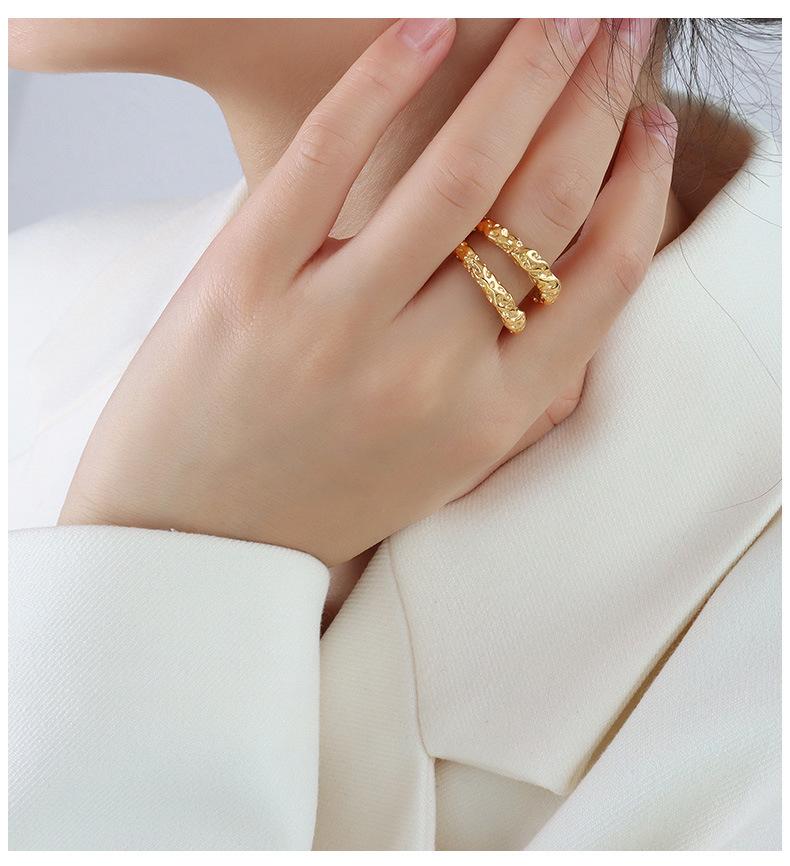 Brand European and American Inspired Versatile Double-Layer Hammered Tin Foil Ring - Non-Fading 18K Gold Titanium Steel Pinky Ring