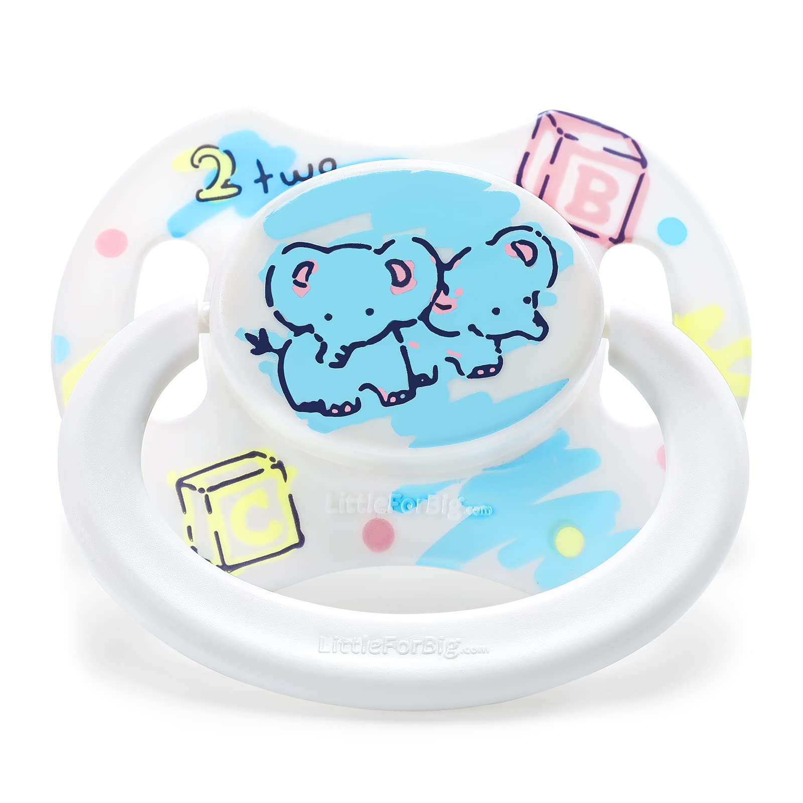 

LittleForBig Adult Pacifier, New 2nd Generation with Lid, [Circus] Elephant, Blue