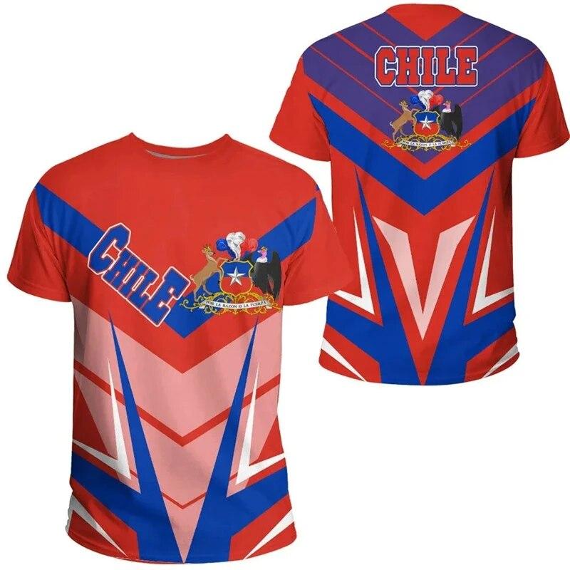 Chile National Emblem Flagge 3D Druck Herren T-Shirt Sommer Oansatz Kurzarm Übergroße Tops 2024 Casual T-Shirts Streetwear Männlich