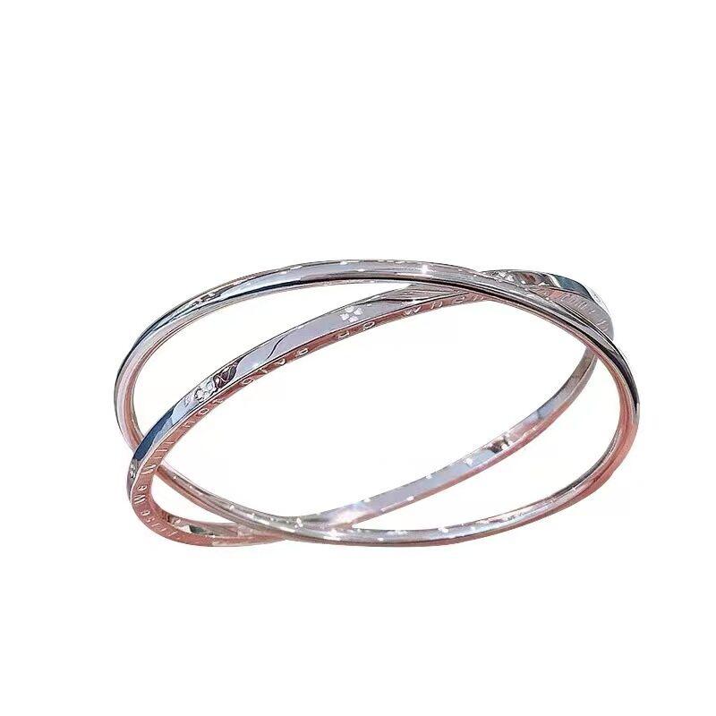 Women's Double Four-Leaf Clover Silver-Plated Bangle - Versatile High-End Bracelet with Niche Design