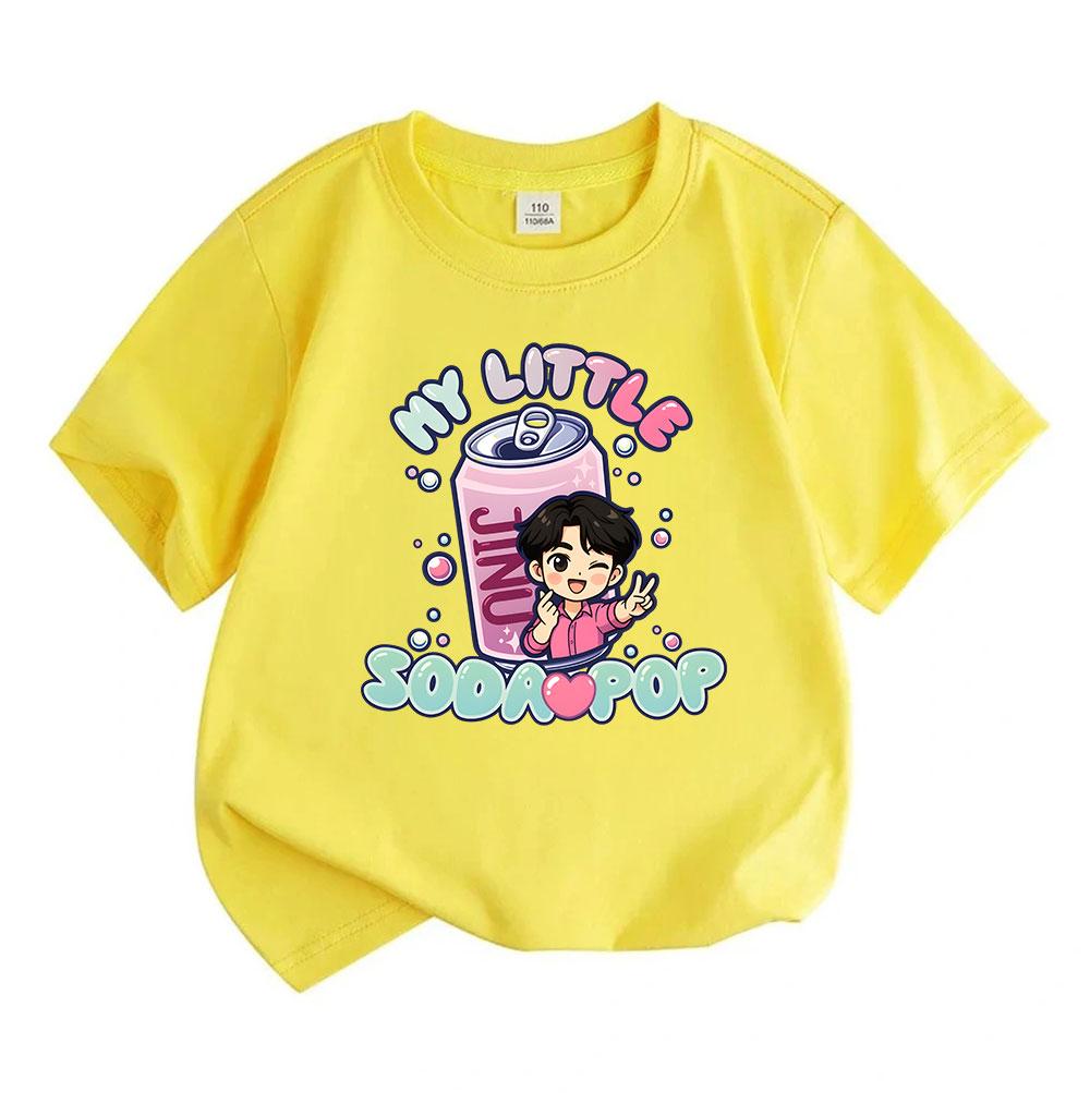 Kids Boys Girls 100% Cotton Crew Neck Short Sleeve T-Shirt, Cute Chibi Character My Little Soda Pop Bubble Print Casual Summer Soft Tee for Children D