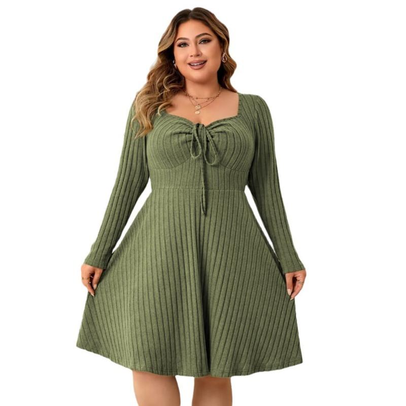 Women's Dress Large Size Dresses Square Neck Dress Long Sleeve Short Dresses