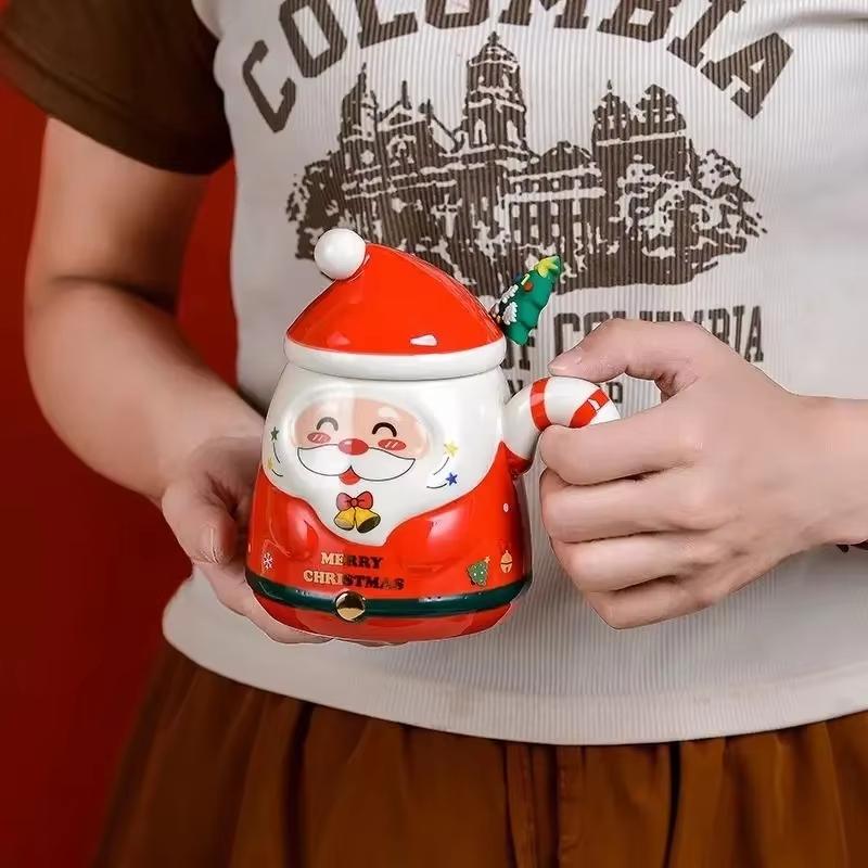 Santa Claus Ceramic Mug Cartoon Water Cup with Lid Spoon Cute Milk Coffee Mugs Couple Souvenir Drinkware Christmas Holiday Gifts