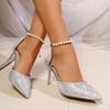 Fashion Sexy Sandals for Women Pumps New Casual Thin High Heels Shoes for Women Bling String Bead Pointed Toe Summer Sandal