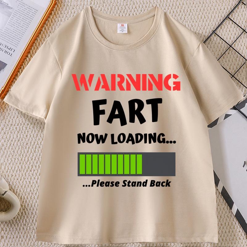 Lustiges Warnschild Fart Now Loading T-Shirt Lässiges Rundhals-T-Shirt mit Farter-Grafik Kurzarm-T-Shirt Kleidung Oberteile