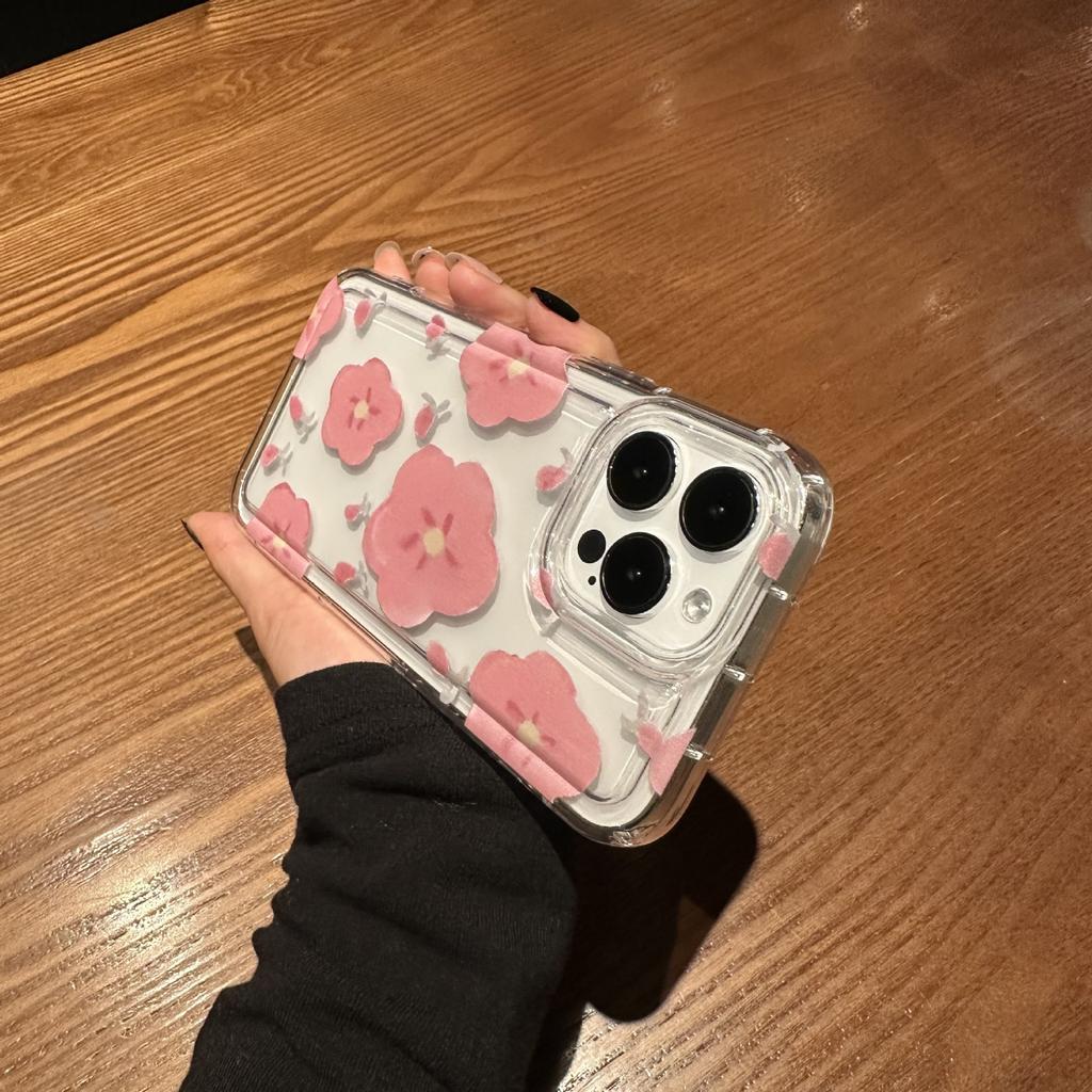 Pink Flower for Apple 14promax Mobile Phone Case 13/12/11 Xsmax New Airbag Transparent