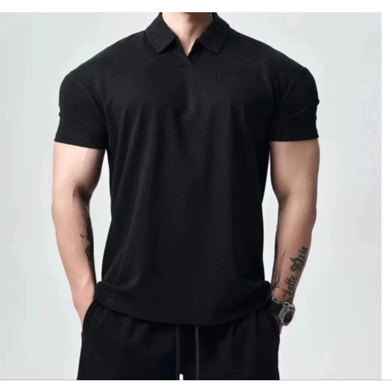Men's Black Slim Fit Polo Shirt Casual Short Sleeve Streetwear Top