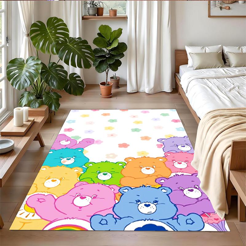 Anti‑Slip Crystal Velvet Floor Rug, Care Bears Design Carpet for Indoor Living Bedroom Home Decoration