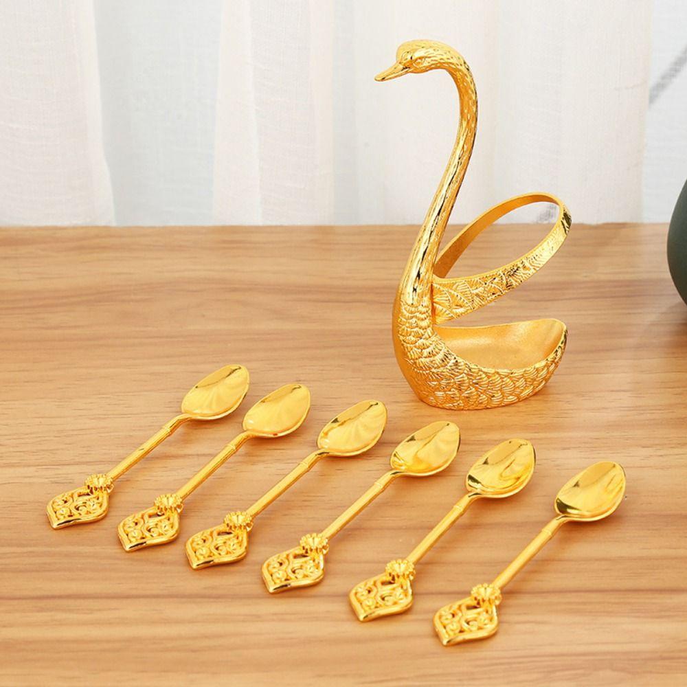 6Pcs with Swan Shaped Base Swan Fruit Spoon Elegant Dessert Spoon Coffee Spoon  Kitchen
