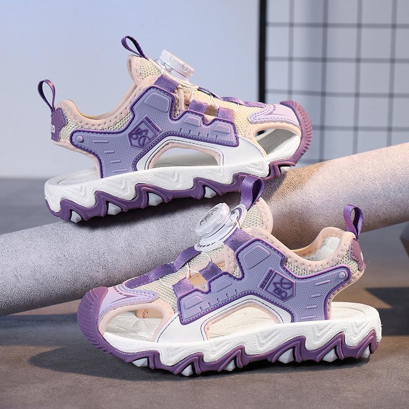 Summer 2025 New Boys Hollow Mesh Sandals Bag Head Beach Shoes Knob Buckle Soft Sole Children's Sports Sandals