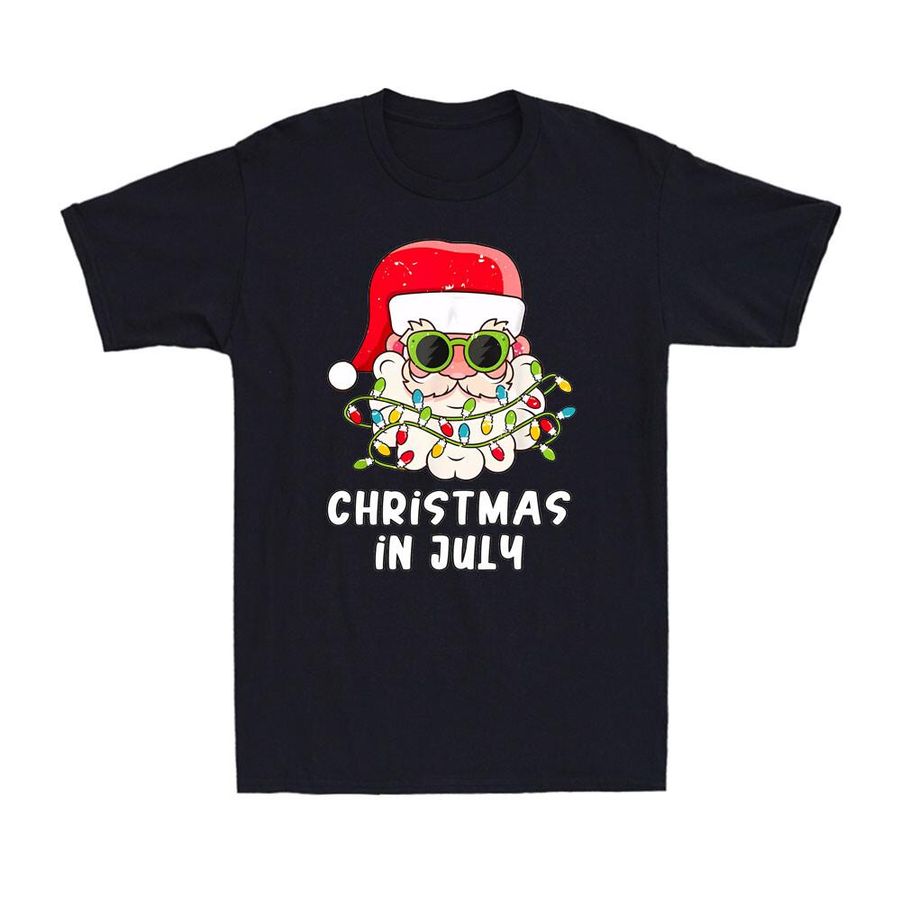 Christmas In July Funny Santa Hat Sunglasses Beach Summer Men s T-Shirt S