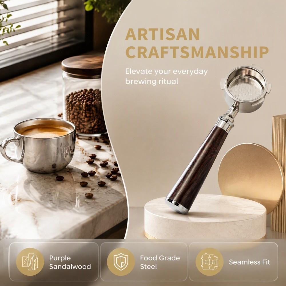 Stainless Steel and Wooden Handle Bottomless Portafilter for Delonghi EC0680 Espresso Brewing