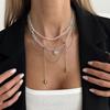 Salircon 2Pcs/set Peach Heart Tassel Pendant Necklace for Women Boho Exquisite Crystal Beaded Clavicle Chain Fashion Y2K Jewelry