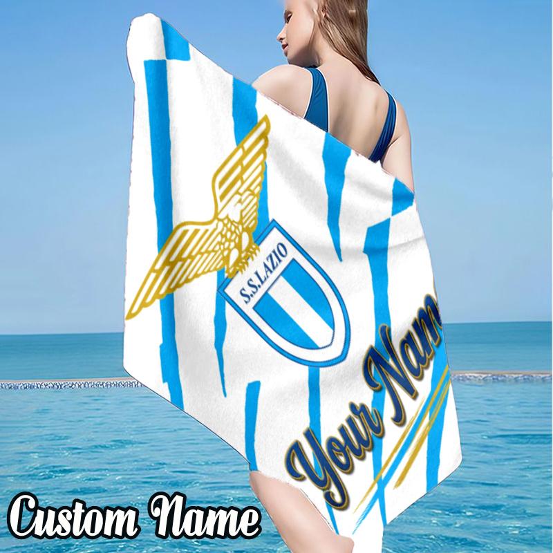 Custom Name Lazio Football Beach Towel - Soft, Ultra-Absorbent Microfiber, Lightweight, Perfect for Beach, Parties, Travel, Camping