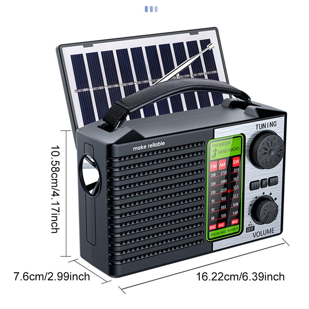 Solar Radio Portable FM AM SW Full Band Radio with LED Light Bluetooth Music Player Emergency Radio Support TF Card U Disk