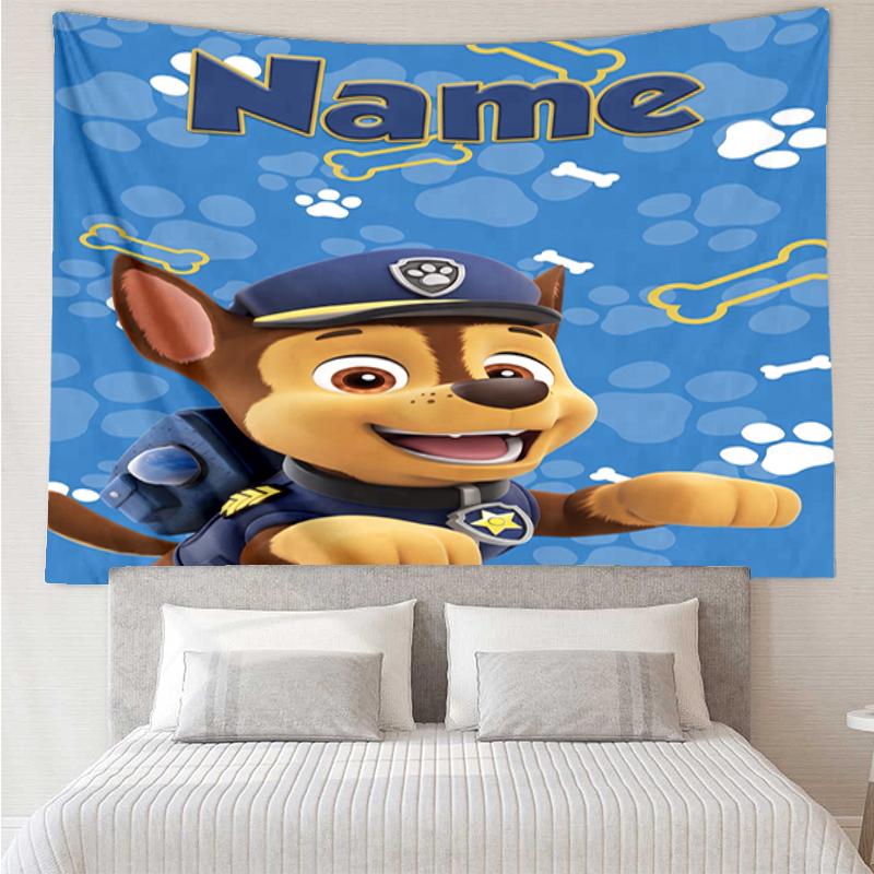 Custom Name PAW Patrol Print Tapestry, Backdrop, Easy Setup, Ideal for Bedroom, Office & Living Room, with Aesthetic Wall Hanging Decor.