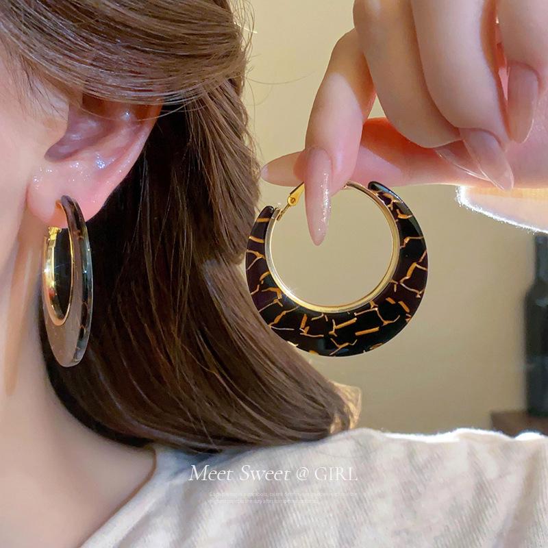 Silbernadel Harzleder Leopardenmuster Geometrisch Rund Blume Ohrringe Herbst und Winter Stecker Nische High-End Ohrringe Frauen