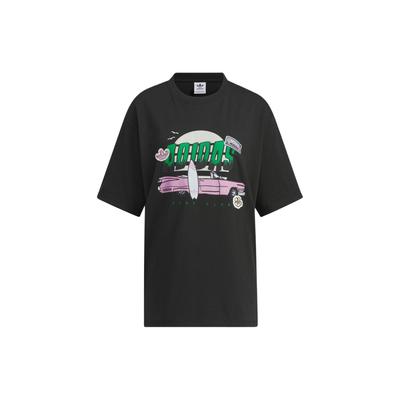 Tricou cu mânecă scurtă, cu umăr căzut, cu umăr căzut, cu decolteu rotund, cu imprimeu animat, negru, IW6297