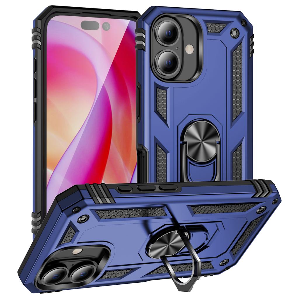 For iPhone 16 Plus Case PC+TPU Dual Layer Protection Kickstand Phone Cover