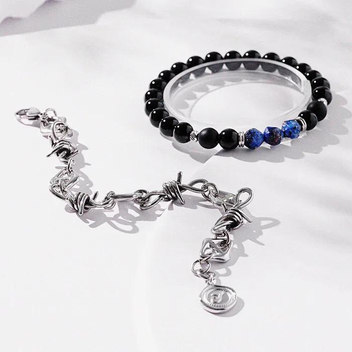 Cut Blue Lapis 895 Wire Diamond Mix 1163 Bracelet Set (C2503-SE425_BK)