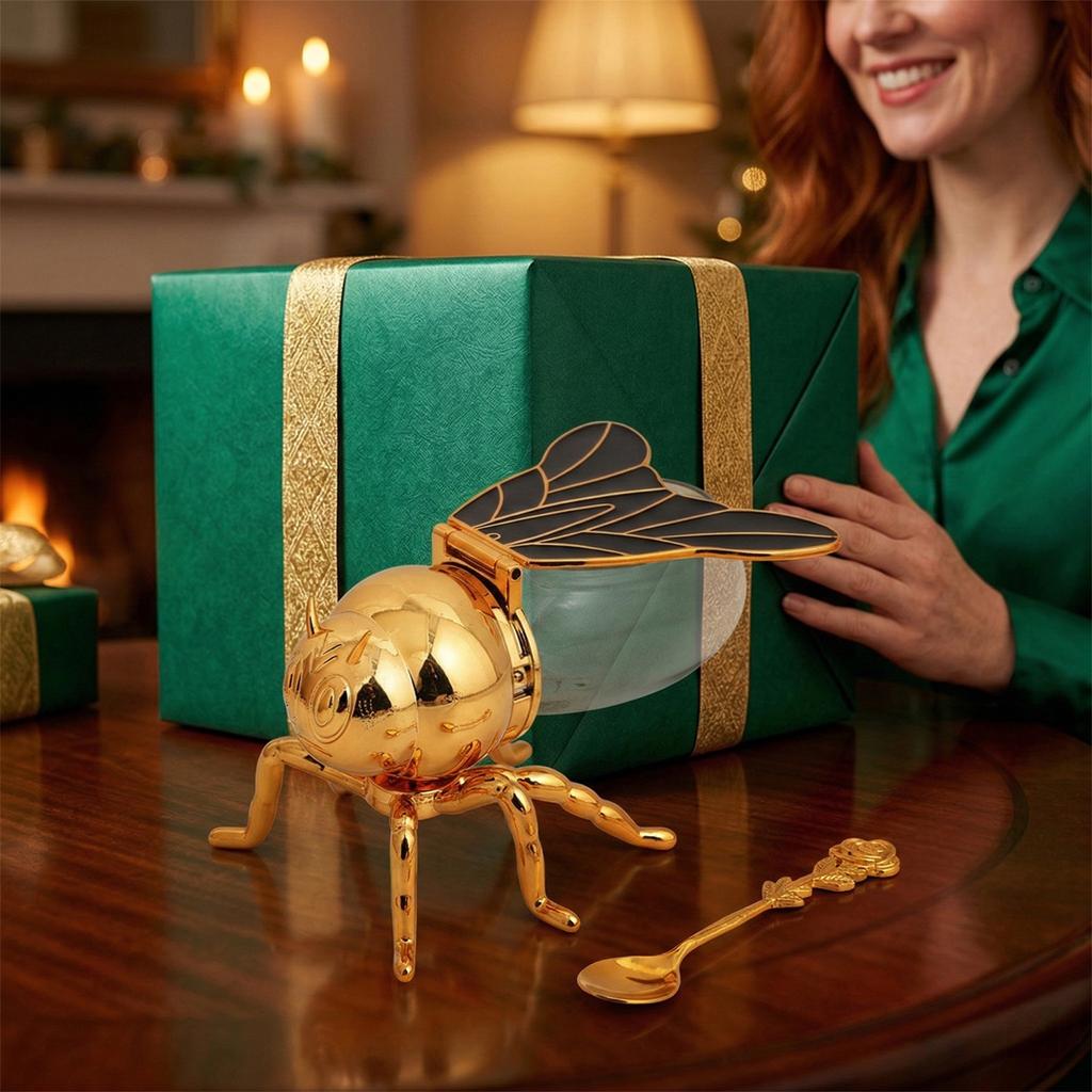 Bee Honey Pot with Spoon Decorative Bee Shaped Honey Holder for Syrups Condiments Kitchen Decor Unique Gift