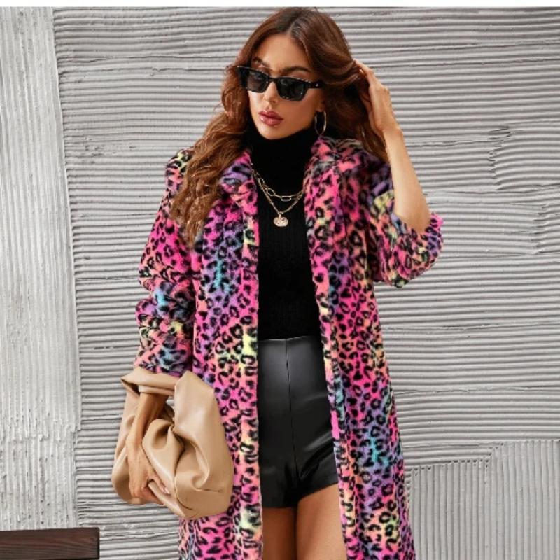 

Fashionable Casual Square Collar Faux Fur Coat Plush Long Jacket Autumn And Winter Top For Women L