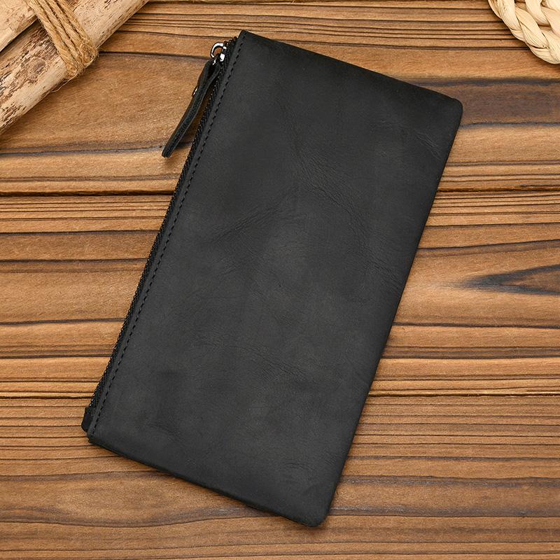Vintage Leather Phone Wallet For Men Women Genuine Leather Clutch Purse Key Wallet Single Zipper Coin Purse Female Male Pen Case