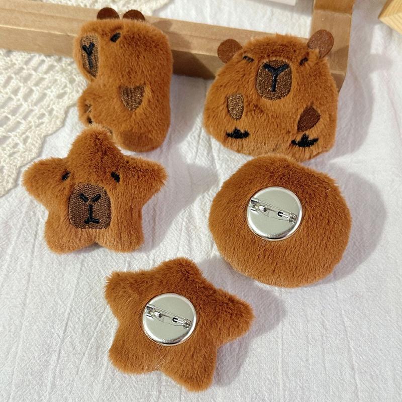 Cute Capybara Animal Plush Doll Brooch Fluffy Soft Stuffed Clothes Badge Pins Backpacks Decoration Accessories