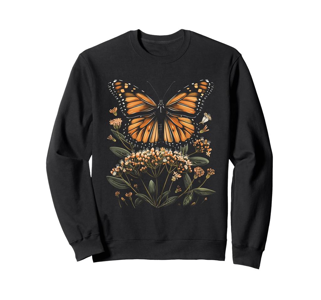 Vintage Monarch Butterfly Floral Sedum Flower Girl Plant Mom Sweatshirt