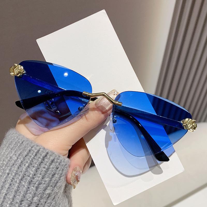 Cat Eye Rimless Sunglasses Women Men Luxury UV400 Protection Gradient Lens Metal Frame Fashion Eyewear Shades