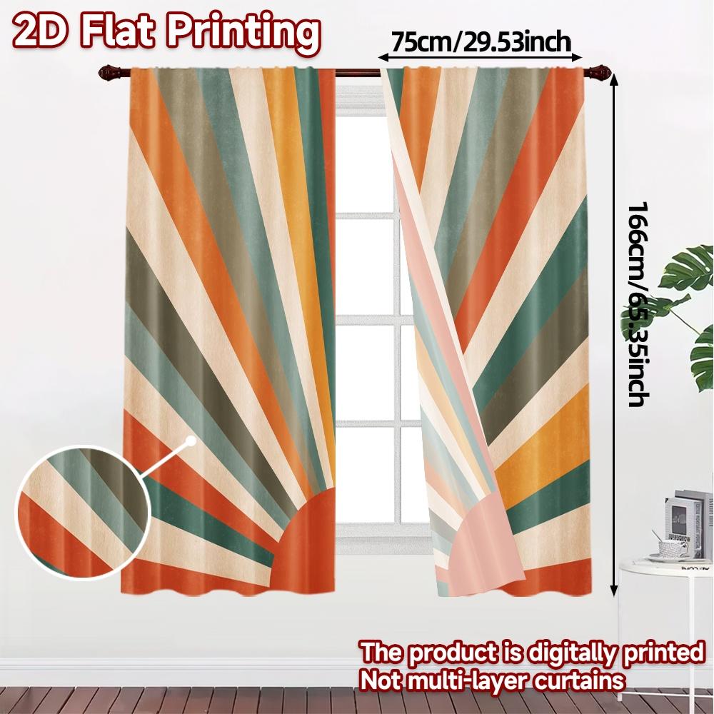 2pcs   2D FLAT PRINTING Curtains (Without Rod) Retro Sunrise(1) Modern Curtain Fabric Yarn Curtains Decorations Outdoor Suitable