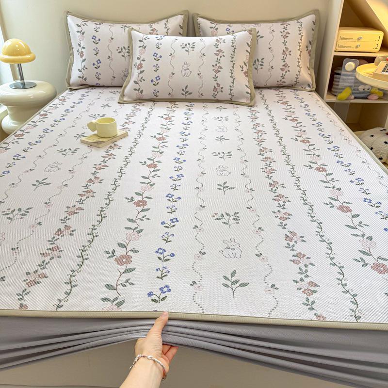 New Cute 3-Piece Ice Vine Cooling Mat Pillowcase & Bed Sheet Set with Digital Print - Spring/Summer