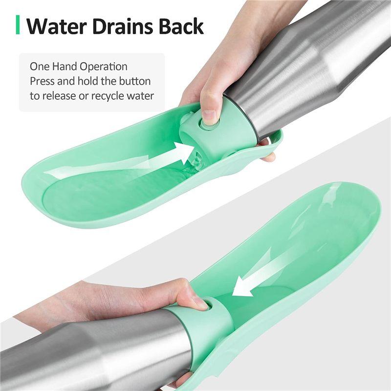 AEE2-Stainless Steel Dog Travel Water Bottle + Drinking Feeder, Leak Proof Green 27Oz