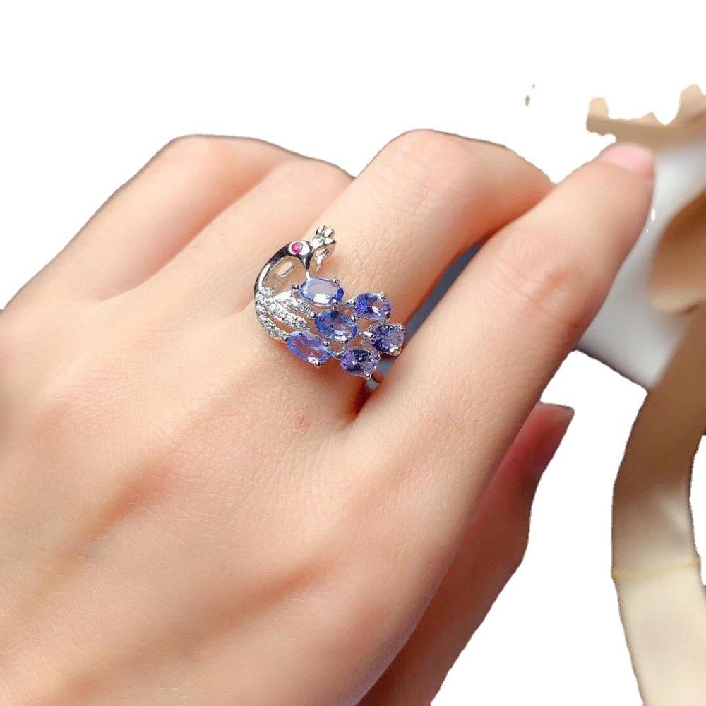 Open Ring Fashion Swiss Topaz Peacock Jewelry Creative Gemstone Adjustable Women Finger Ring