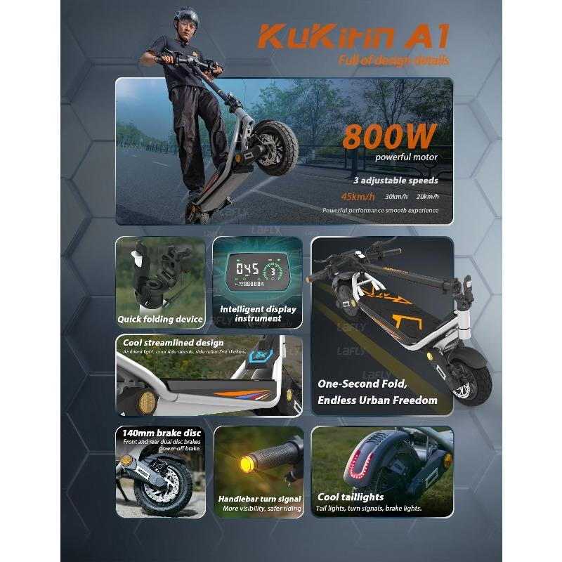 Stock UE Monopattino Elettrico Originale Kukirin A1 Motore 800W Batteria 48V 13Ah Velocità Massima 45KM/H Autonomia 45KM Pneumatico 10 pollici Monopattino