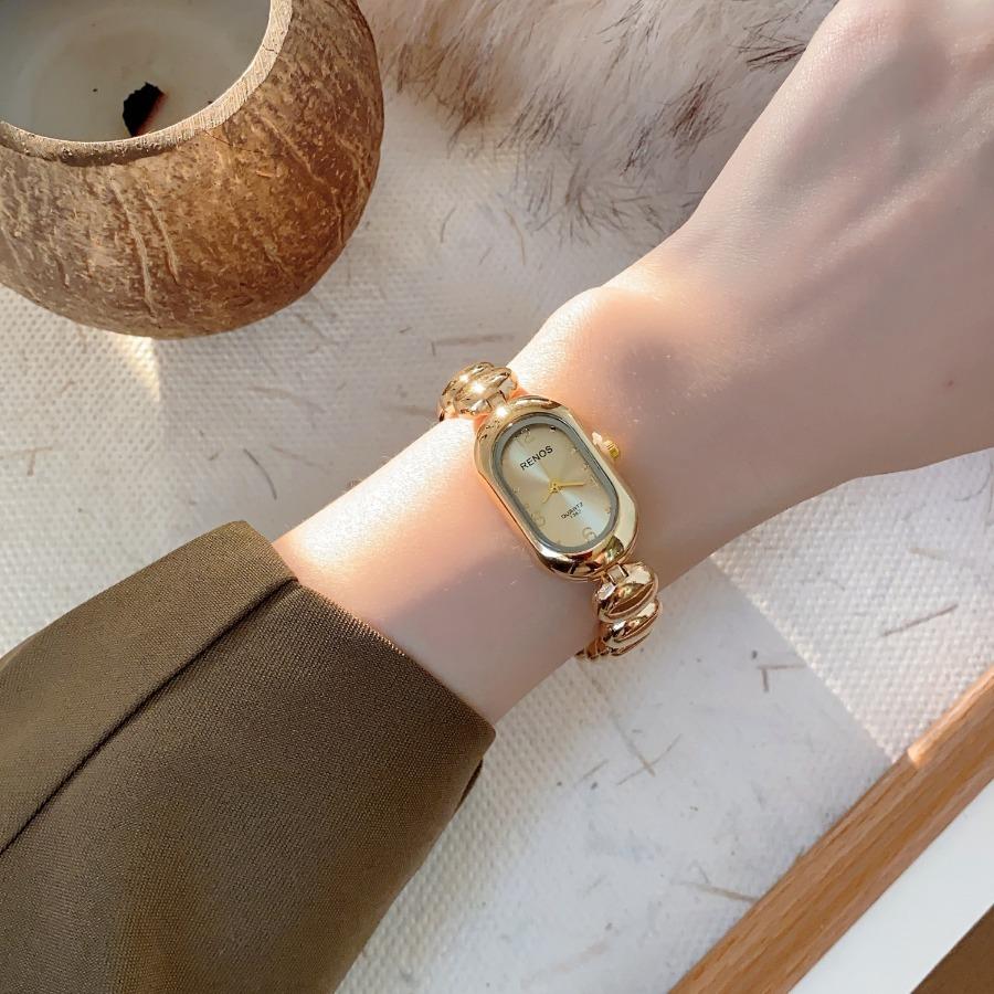 New Golden Bracelet Women's Watch Oval Simple Light Luxury Quartz Wristwatch Ladies Watches