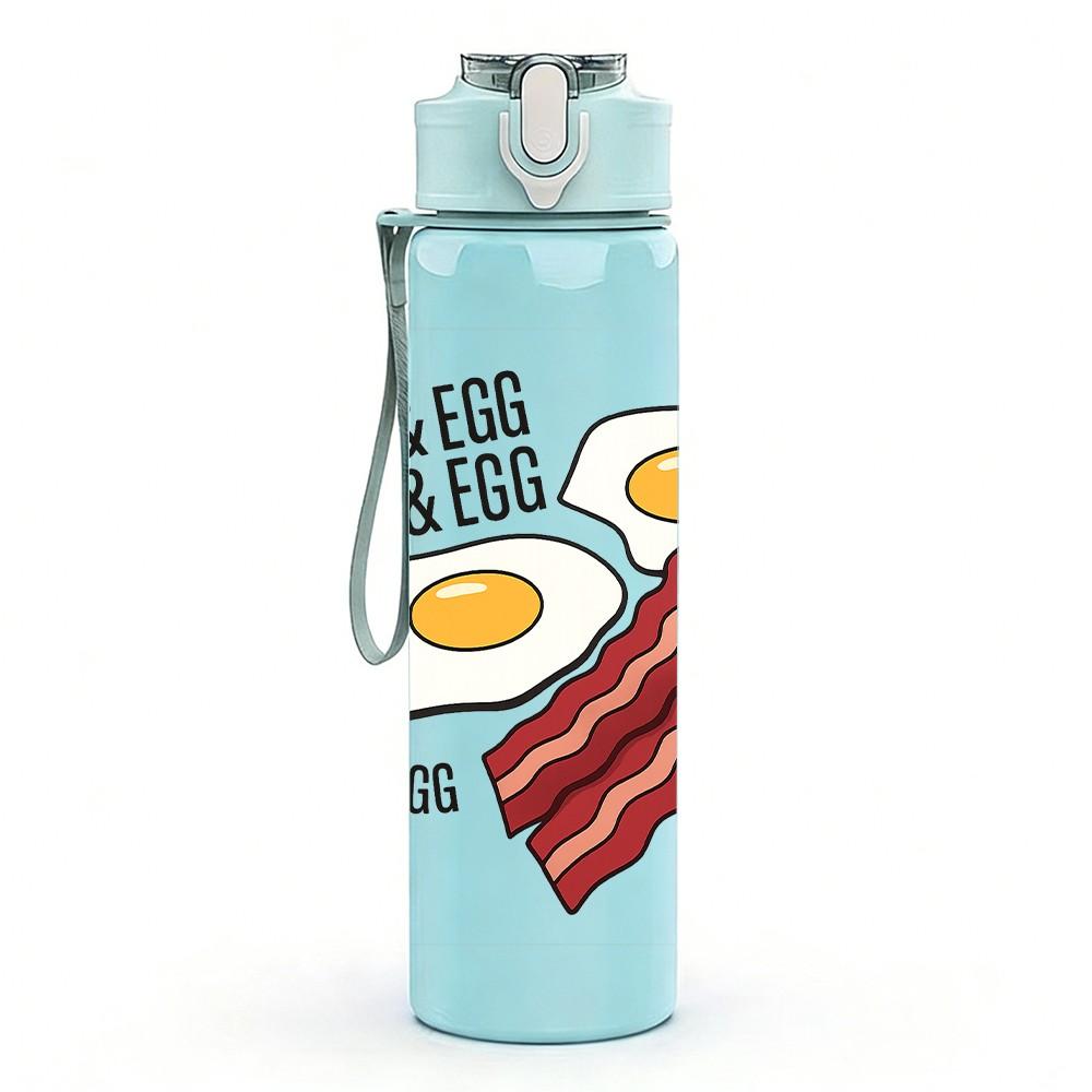 1PC Bacon Egg Breakfast Text 750ml Color Plastic Sports Water Bottle Leakproof Flip Straw Lid Suitable for Sports Office Home Use