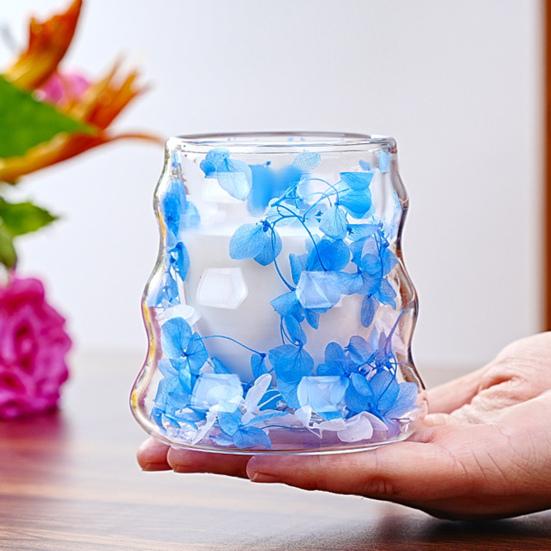 Dried Flowers Insulated Coffee Mug Double Wall Clear Glass Heat Resistant Tea Cup for Water