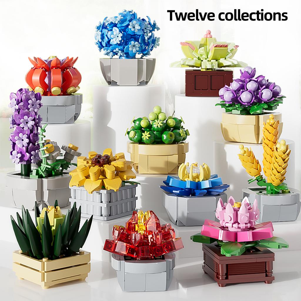 Diamond Particles Potted Succulent Building Blocks Bouquet Creative Simulation Holiday Gifts Children Adult Educational Toys