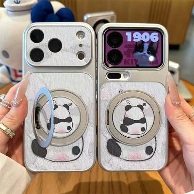Cute Panda Holder Mobile Phone Case Is Suitable for Iphone16promax Apple 17 Mobile Phone Case Electroplating Second Variable Case
