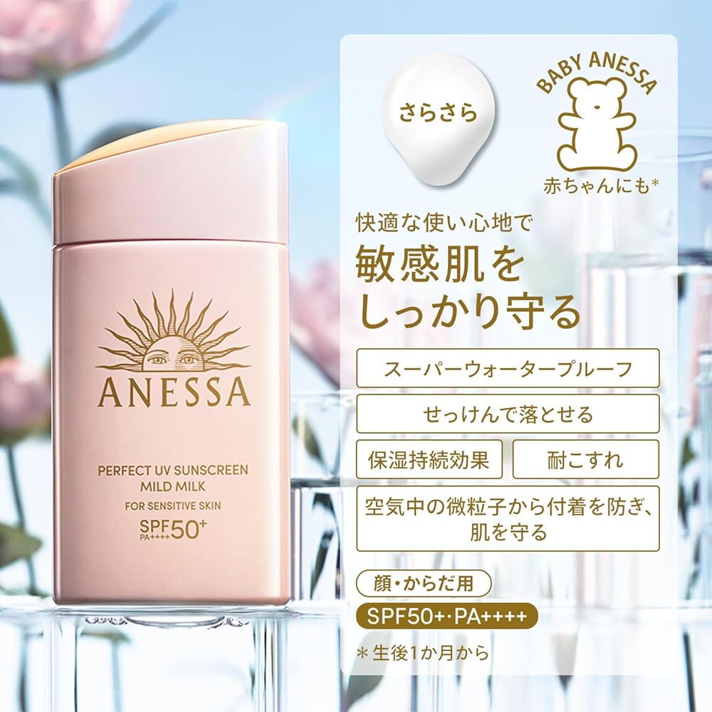 Anessa Perfect UV Mild Milk 60ml SPF50+ PA++++ Sensitive Skin Waterproof Sunscreen for Face and Body