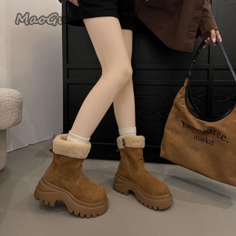 Women's Platform Snow Boots Short Plush Lined Winter Warm Ankle Booties Chunky Sole Comfortable Outdoor Walking Shoes for Women