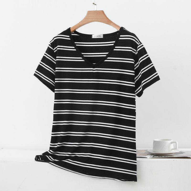 Women's Plus Size V-Neck Short Sleeve Casual T-Shirt - High Elastic, Loose Fit, Summer Top