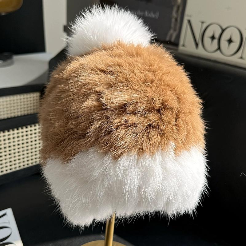 Rabbit Fur Hat Thickened Fluffy Hat Cold-proof and Warm Ear Protection Hat Plush Knitted Hat Headgear Bucket Hat Female