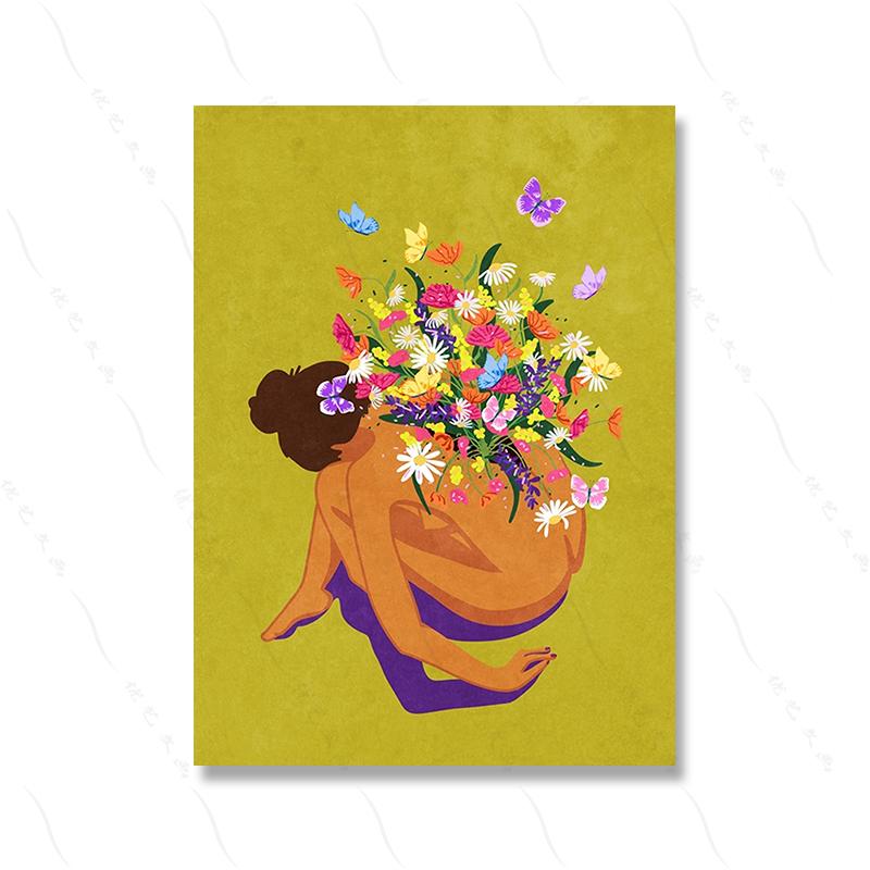 

Free Your Potential Wall Pictures No Bra Club Colorful Poster Abstract Girl Blooming Head Prints Kitchen Cheers Decor Painting 30x40cm No Framed